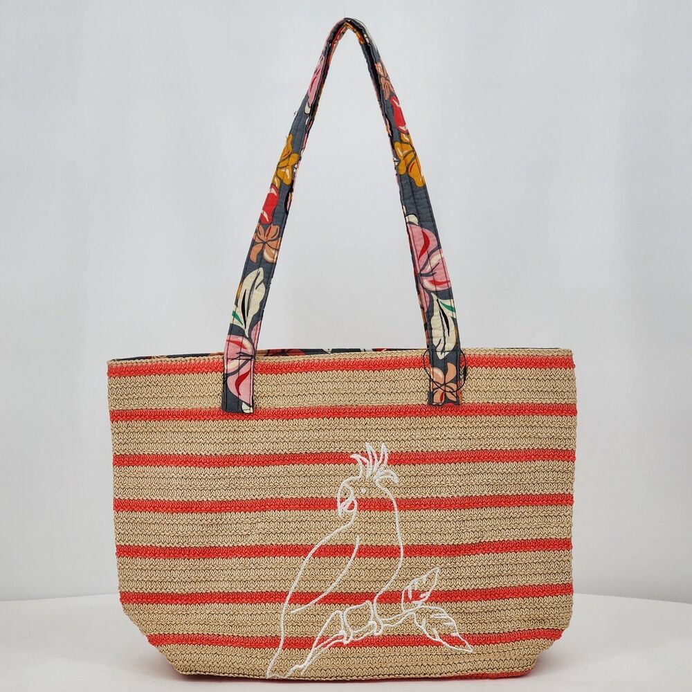 Vera Bradley Parrot Bird Coastal Paradise Straw Beach Tote Bag